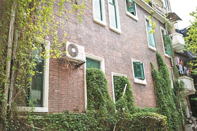 東山口舊民居，有不少外墻都被攀援植物覆蓋，自然形成“垂直綠化”的景觀。2